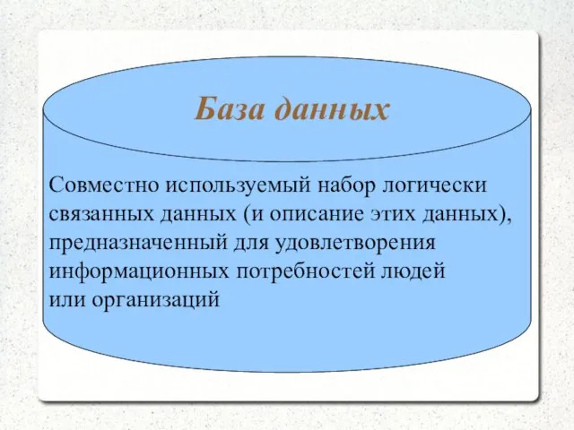 Совместно используемый набор логически связанных данных (и описание этих данных), предназначенный для