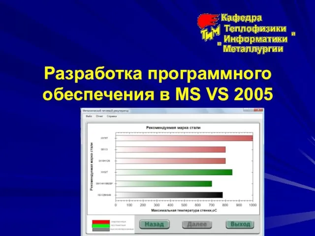 Разработка программного обеспечения в MS VS 2005