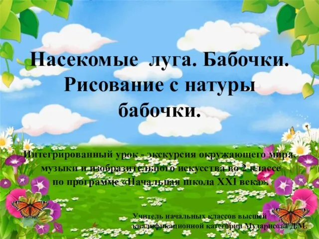 Насекомые луга. Бабочки. Рисование с натуры бабочки. Интегрированный урок - экскурсия окружающего