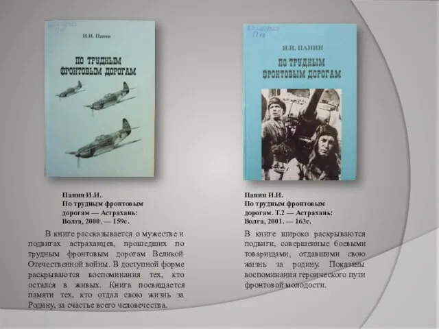 Панин И.И. По трудным фронтовым дорогам — Астрахань: Волга, 2000. — 159с.