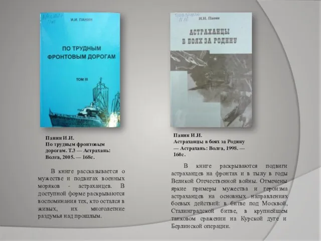 Панин И.И. По трудным фронтовым дорогам. Т.3 — Астрахань: Волга, 2005. —