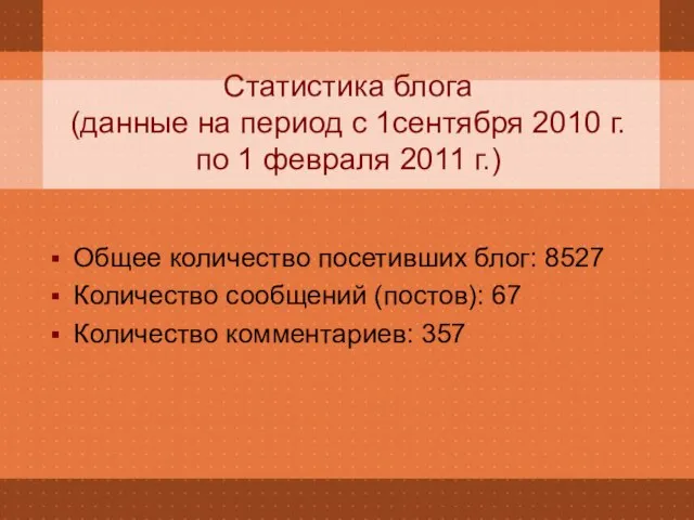 Статистика блога (данные на период с 1сентября 2010 г. по 1 февраля