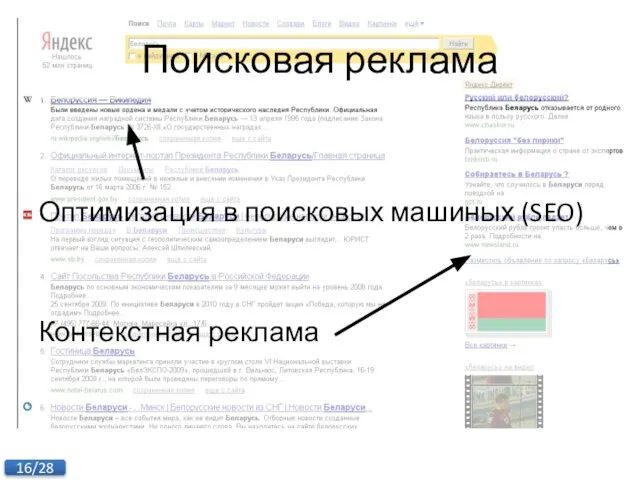 Поисковая реклама Оптимизация в поисковых машиных (SEO) Контекстная реклама