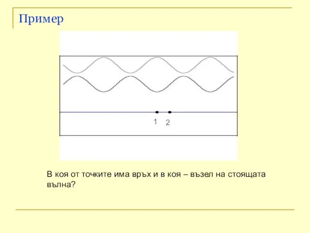 Пример В коя от точките има връх и в коя – възел на стоящата вълна?
