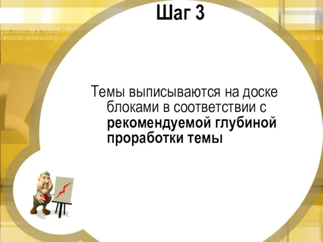 Шаг 3 Темы выписываются на доске блоками в соответствии с рекомендуемой глубиной проработки темы