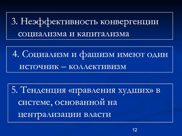 3. Неэффективность конвергенции социализма и капитализма 4. Социализм и фашизм имеют один