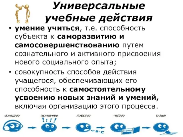 Универсальные учебные действия умение учиться, т.е. способность субъекта к саморазвитию и самосовершенствованию