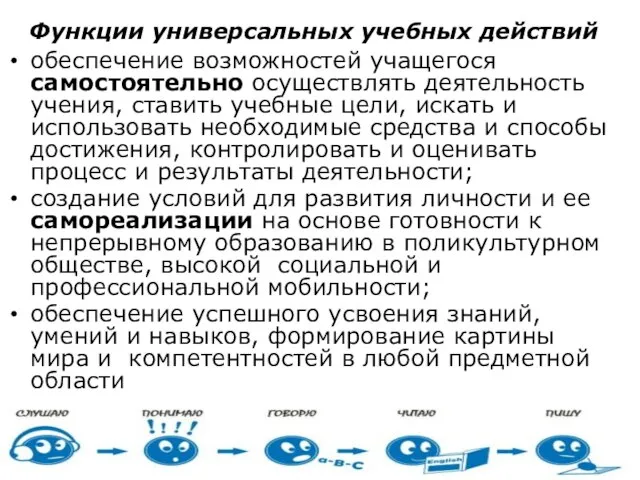 Функции универсальных учебных действий обеспечение возможностей учащегося самостоятельно осуществлять деятельность учения, ставить