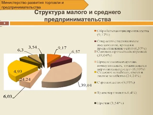 Структура малого и среднего предпринимательства Министерство развития торговли и предпринимательства