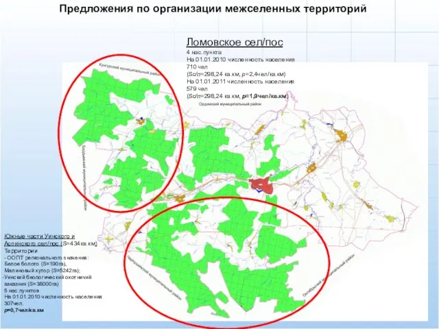 Предложения по организации межселенных территорий Ломовское сел/пос 4 нас.пункта На 01.01.2010 численность