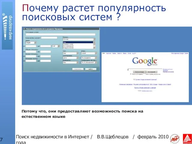 Поиск недвижимости в Интернет / В.В.Щеблецов / февраль 2010 года Почему растет