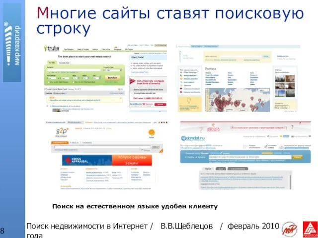 Поиск недвижимости в Интернет / В.В.Щеблецов / февраль 2010 года Многие сайты