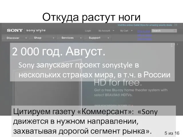 Откуда растут ноги 2 000 год. Август. Sony запускает проект sonystyle в