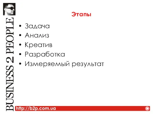 Этапы Задача Анализ Креатив Разработка Измеряемый результат