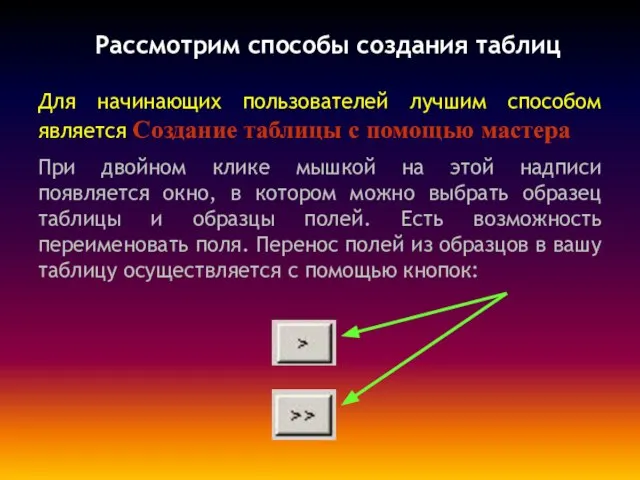 Рассмотрим способы создания таблиц Для начинающих пользователей лучшим способом является Создание таблицы