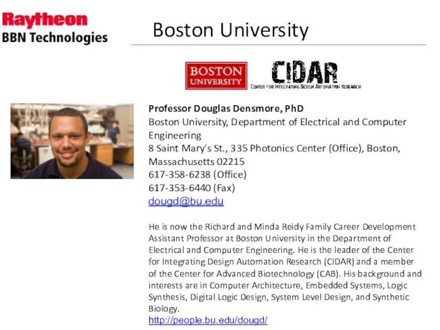 Boston University Professor Douglas Densmore, PhD Boston University, Department of Electrical and