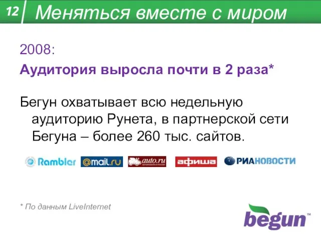 Меняться вместе с миром 2008: Аудитория выросла почти в 2 раза* Бегун