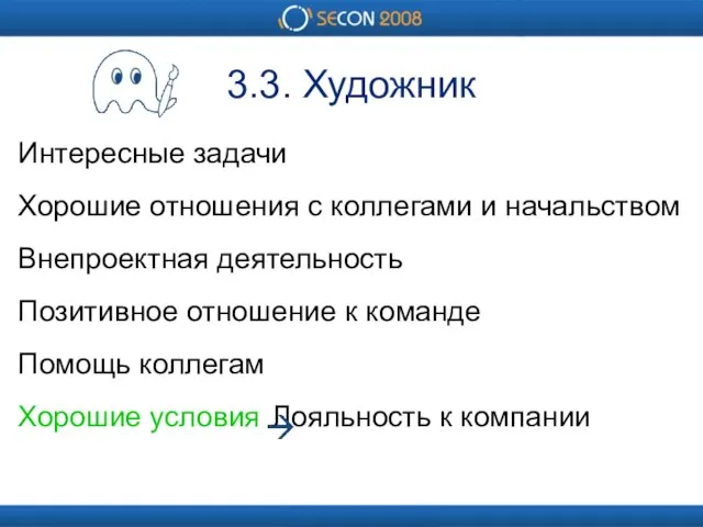 3.3. Художник Интересные задачи Хорошие отношения с коллегами и начальством Внепроектная деятельность