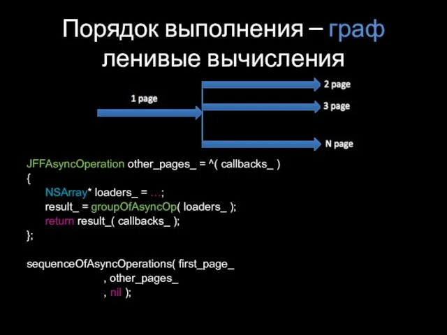 Порядок выполнения – граф ленивые вычисления JFFAsyncOperation other_pages_ = ^( callbacks_ )