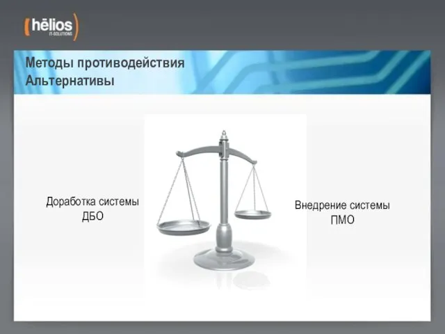 Методы противодействия Альтернативы Доработка системы ДБО Внедрение системы ПМО