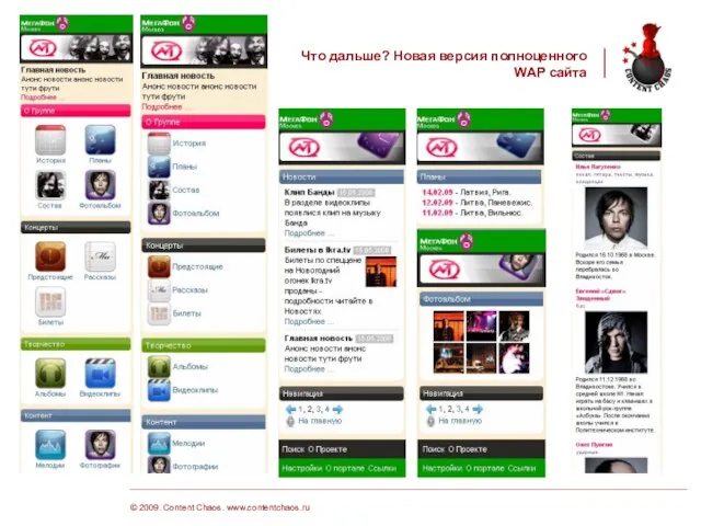 © 2009. Content Chaos. www.contentchaos.ru Что дальше? Новая версия полноценного WAP сайта