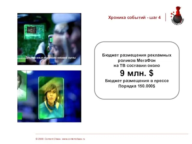 © 2009. Content Chaos. www.contentchaos.ru Хроника событий - шаг 4 Бюджет размещения