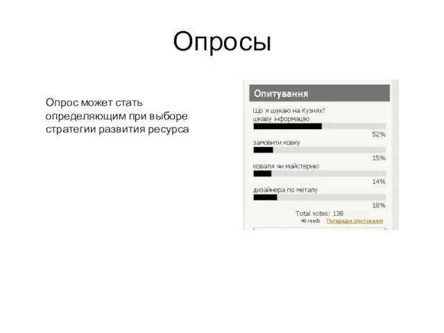 Опросы Опрос может стать определяющим при выборе стратегии развития ресурса