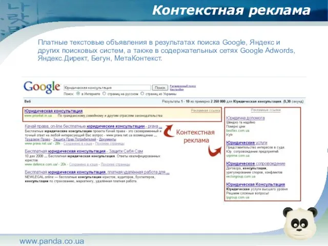 www.panda.co.ua Контекстная реклама Платные текстовые объявления в результатах поиска Google, Яндекс и