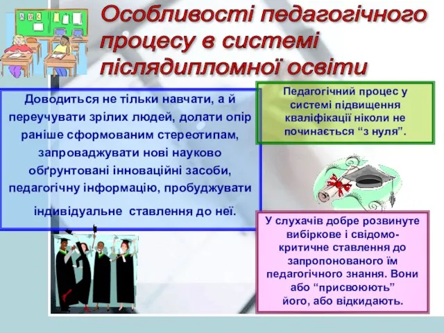 Особливості педагогічного процесу в системі післядипломної освіти Доводиться не тільки навчати, а