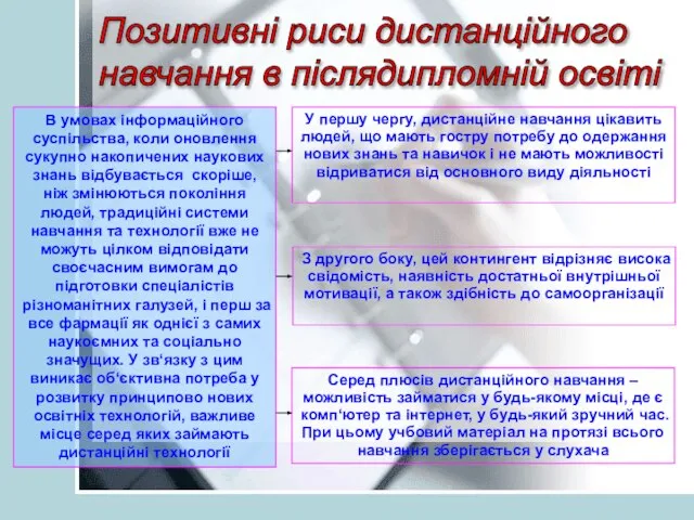 Позитивні риси дистанційного навчання в післядипломній освіті В умовах інформаційного суспільства, коли