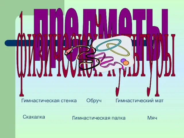 предметы физической культуры Мяч Гимнастический мат Гимнастическая палка Гимнастическая стенка Обруч Скакалка