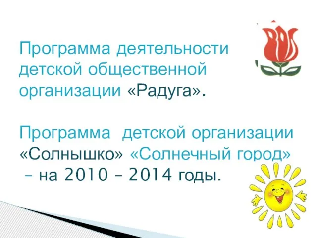 Программа деятельности детской общественной организации «Радуга». Программа детской организации «Солнышко» «Солнечный город»