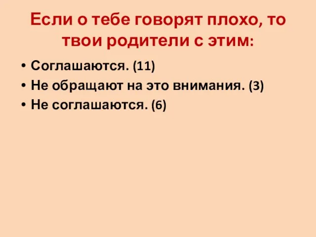 Если о тебе говорят плохо, то твои родители с этим: Соглашаются. (11)