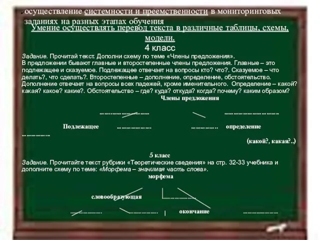 11.4.12 осуществление системности и преемственности в мониторинговых заданиях на разных этапах обучения