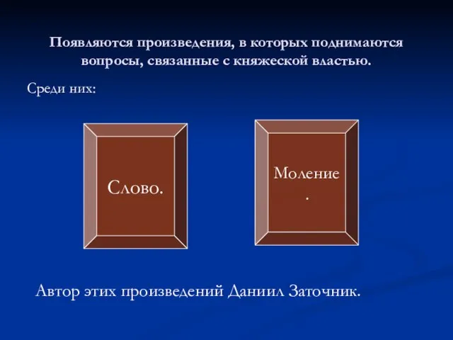 Появляются произведения, в которых поднимаются вопросы, связанные с княжеской властью. Среди них: