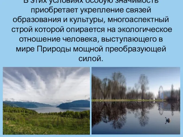 В этих условиях особую значимость приобретает укрепление связей образования и культуры, многоаспектный