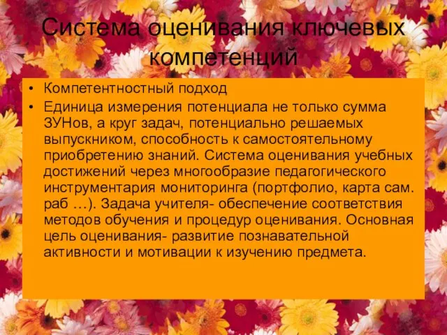 Система оценивания ключевых компетенций Компетентностный подход Единица измерения потенциала не только сумма