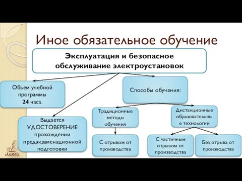 Иное обязательное обучение Эксплуатация и безопасное обслуживание электроустановок Объем учебной программы 24