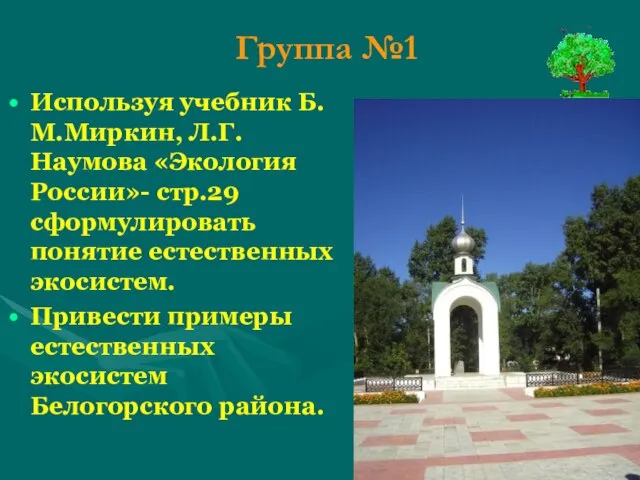 Группа №1 Используя учебник Б.М.Миркин, Л.Г.Наумова «Экология России»- стр.29 сформулировать понятие естественных