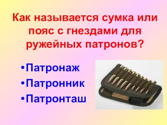 Как называется сумка или пояс с гнездами для ружейных патронов? Патронаж Патронник Патронташ