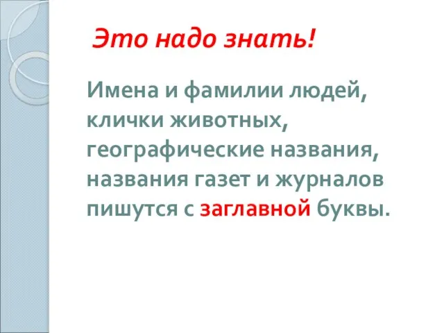 Это надо знать! Имена и фамилии людей, клички животных, географические названия, названия