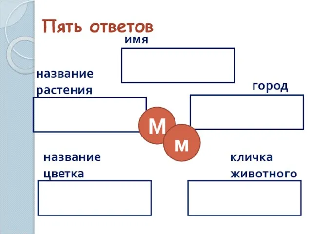 Пять ответов М м название растения имя название цветка город кличка животного