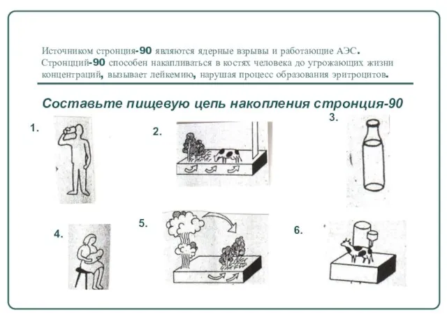 Источником стронция-90 являются ядерные взрывы и работающие АЭС. Стронцций-90 способен накапливаться в