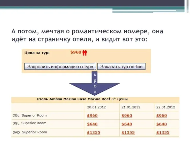 А потом, мечтая о романтическом номере, она идёт на страничку отеля, и