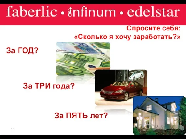 Спросите себя: «Сколько я хочу заработать?» За ТРИ года? За ПЯТЬ лет? За ГОД?