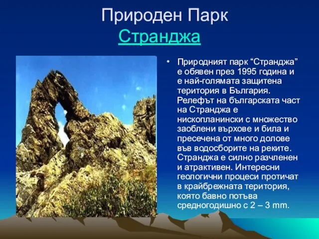 Природен Парк Странджа Природният парк “Странджа” е обявен през 1995 година и