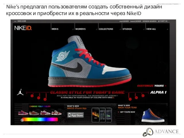 Nike’s предлагал пользователям создать собственный дизайн кроссовок и приобрести их в реальности через NikeID