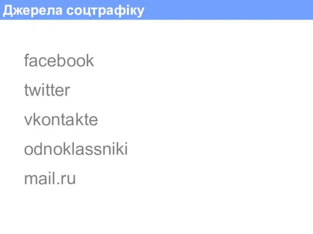 Джерела соцтрафіку facebook twitter vkontakte odnoklassniki mail.ru