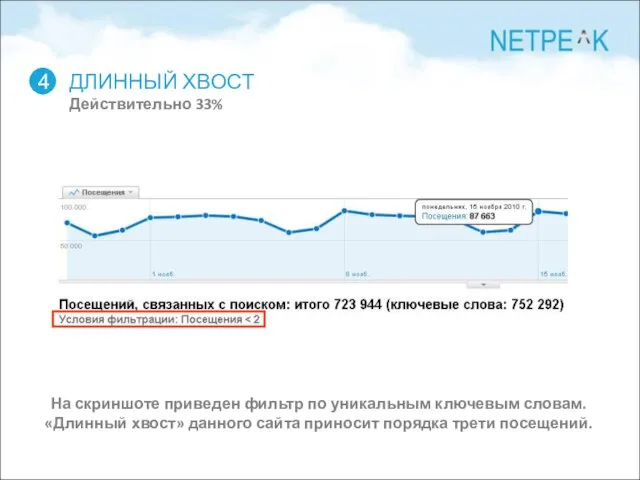 ДЛИННЫЙ ХВОСТ Действительно 33% 4 На скриншоте приведен фильтр по уникальным ключевым