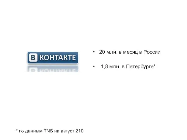 20 млн. в месяц в России 1,8 млн. в Петербурге* * по